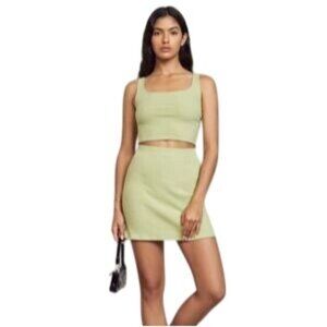 Reformation Light Green Ribbed Crop Top and Mini Skirt Set